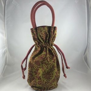 2 True Tote Canvas Wine Bottle Bags - Olive and Burgundy Floral Print